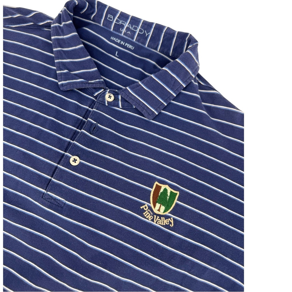 B. Draddy Pine Valley Golf Club Polo Shirt Mens Large Navy Blue Striped Luxury